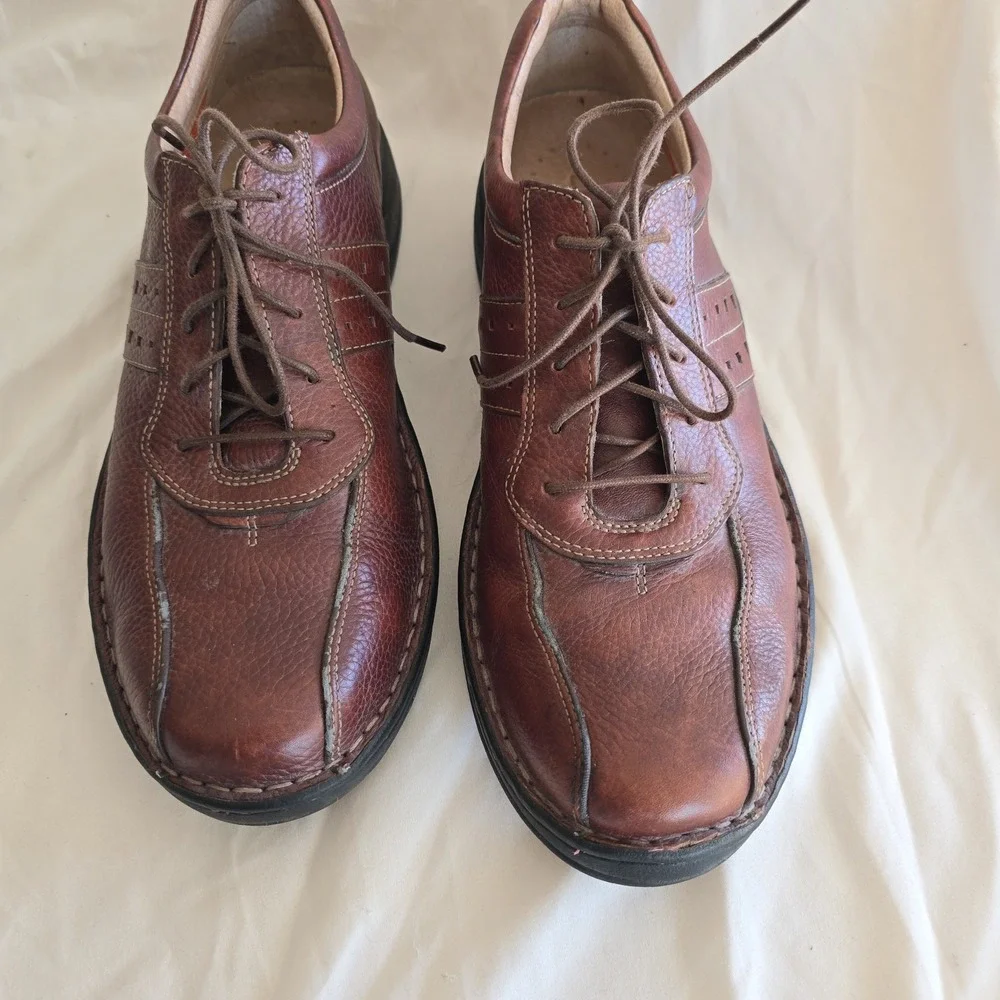 Clarks Casual Oxford Shoe 73106 Brown Leather Mens 11 M Bicycle Toe Comfort Work